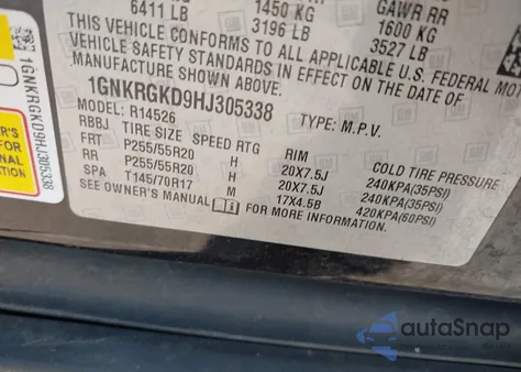 2017 Chevrolet Traverse 1Lt из США, поврежденный, VIN 1GNKRGKD9HJ305338